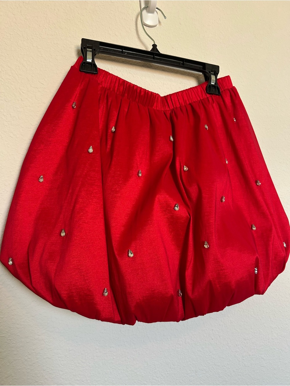 Gianni Bini Red Rhinestone Embellished Bubble Mini Skirt